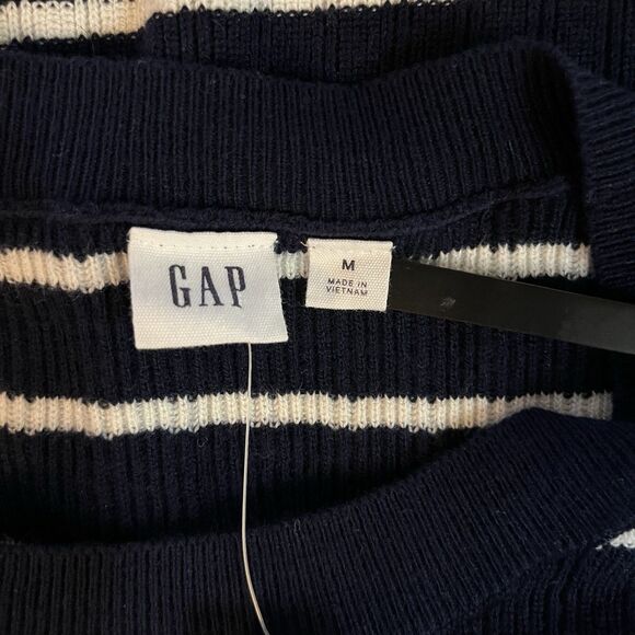 GAP MEDIUM Sweater Midi Dress Long Sleeve Pullover Navy White Striped Rib-knit - Picture 8 of 11